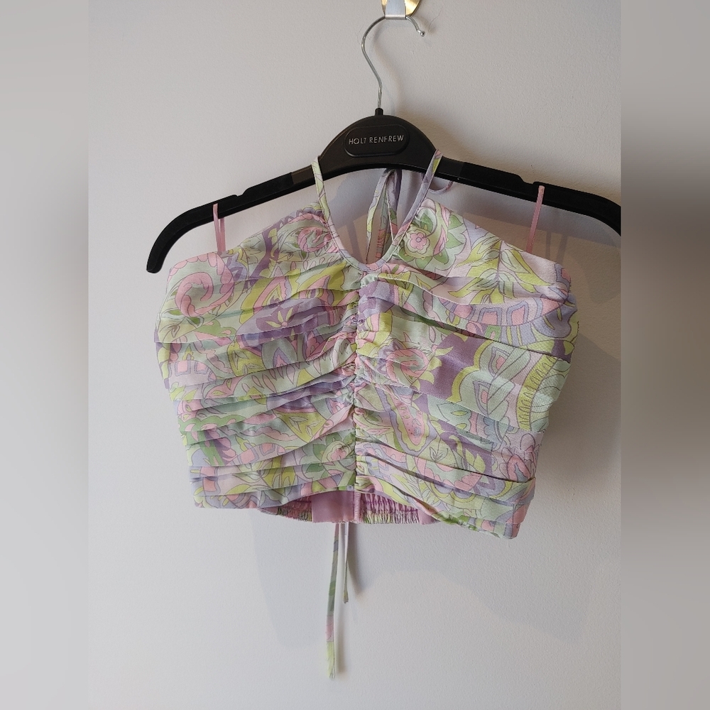 C/MEO Collective Perplex Citron Paisley Crop Top NWT Size Small US 4